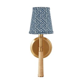 Ballard Designs Desta 1-Light Rattan Sconce - Select Options:: Natural/Brass with Riverbed Cello Blue Shade