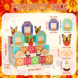 Leinuosen Day of The Dead Ofrenda Altar Decoration Dia De Muertos Altar Wooden Box Set Decor with Wooden Marigold Butterfly Photo Frame Candle for Mexican Picado Banner Remembrance Supplies
