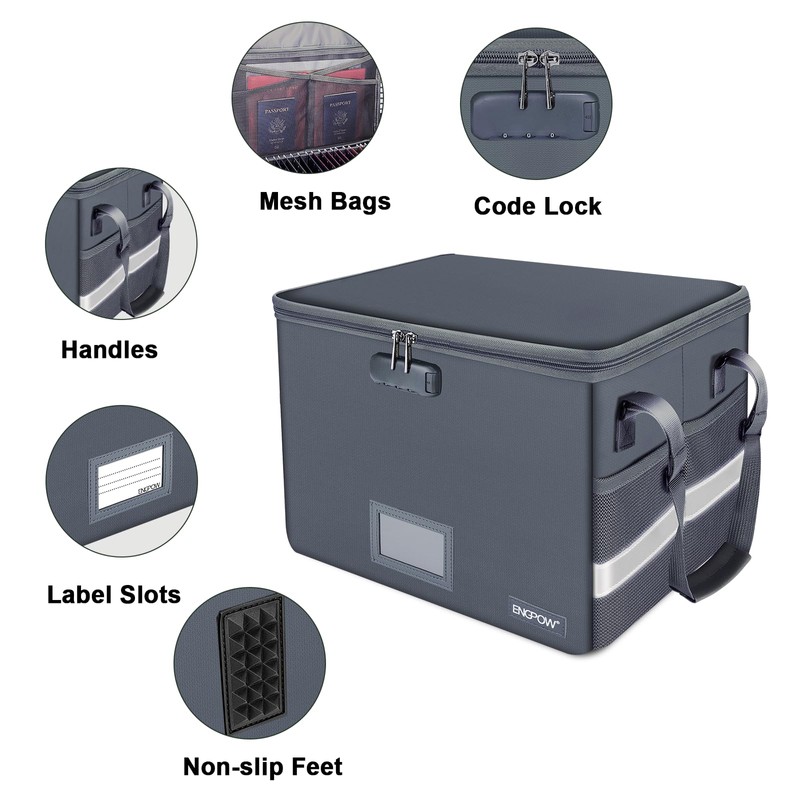 ENGPOW File Box with Lock, Fireproof Document Box with Zipper