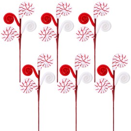 Gejoy 6 Pcs Christmas Tree Picks Decoration Sandworm Decor Woolen Candy Curly Pick Xmas Toppers Branches with Bells for Party Supply DIY Home Crafts Hanging Ornament Gifts(Candy Cane,Red and White)