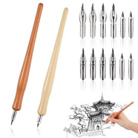 Tikplus Dip Pen, 14Pcs Comic Comic Dip Pen with 2 Pen Hold and 12 Nibs, Calligraphy Pen Set for Drawing, Writing,Lettering and Sketch Cartoon, 4 Szies Nibs