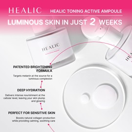 Healic Toning Active Ampoule–Brightening, Hydrating&Soothing with Tranexamic Acid, Niacinamide&Hyaluronic Acid, Dark Spot Correction, Gentle for Sensitive Skin, Korean Skin Care, 50ml/1.69 fl.oz