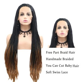AFBeauty Braided Wig for Women Micro Twist Braid Wig Long Brown Black Ombre Heat Resistant Glueless Box Braids Wig Knotless Braids Lace Front Wig Cornrows Full Lace Synthetic Hair Cosplay Daily 26Inch