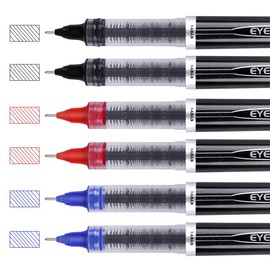 EYEYE Rollerball Pens, 6 Pack Liquid Ink Pens（2 Black+2 Blue +2Red） with 0.5mm Extra Fine Point, Assorted Ink Pens No Bleed & Smear &Smudge, Smooth Writing, Teacher Pens, School Office Supplies