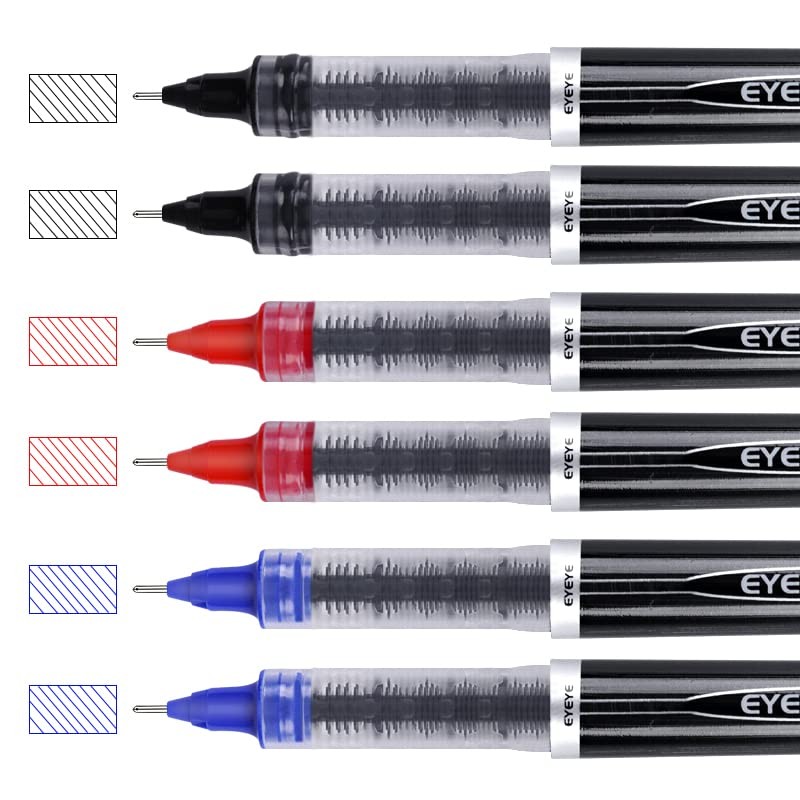 EYEYE Rollerball Pens, 6 Pack Liquid Ink Pens（2 Black+2 Blue