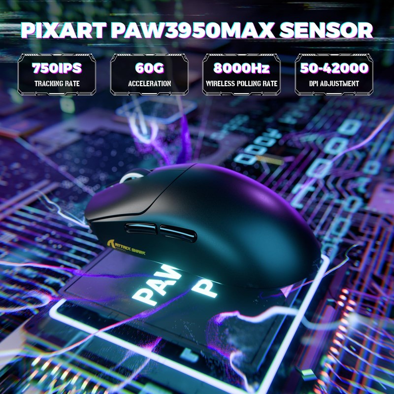 ATTACK SHARK X8 Ultimate Wireless Gaming Mouse,55g Ultra-Lightweight BT/2.4GHz Wireless/Wired
