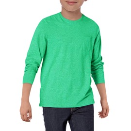 Haloumoning Boys Long Sleeve Shirts Kids Crewneck T Shirts Casual Tops Tees with Chest Pocket 5-14 Years Green