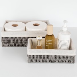 KIBAGA Beautiful Toilet Paper Storage Basket Set of 2 – Decorative Wicker Bathroom Organizer for Toilet Tank Trays - Quality Holder Bin For Shelves Fits Perfectly With Any Bathroom Decor