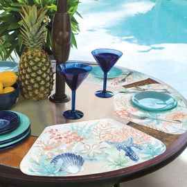 CounterArt Sea Side Wedge Shaped Reversible Easy Care Flexible Plastic Placemat 4 Pack Made in The USA 17.75" x 11.25" Colorful, Reversible, Easily Wipes Clean