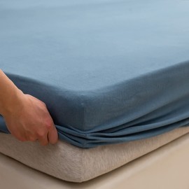 PURE ERA Jersey Knit Cotton Fitted Bottom Sheet ONLY (No Flat Sheet or Shams) Deep Pocket Up to 15" to 20" Ultra Soft Comfy Breathable Cerulean Blue Queen