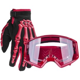 Typhoon Youth Glove & Goggle Combo Motocross Offroad ATV MX Dirt Bike - Red - Large