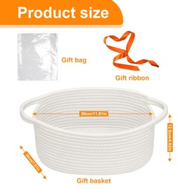 SKIKHN Empty Gift Basket, Gift Basket, Empty, Braided Basket with Gift Bags and Ribbons, Gift Basket, Empty Large Gift Basket for Baby Shower, Birthday, Wedding, Easter, Thanksgiving, Christmas, White