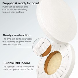 Arteza Paint Canvases for Painting, 12 Pack, 6 Inch Diameter, Round Blank Canvas Bulk, 100% Cotton Stretched Canvas, 8 oz Gesso-Primed, Art Supplies for Adults, for Acrylic Pouring and Oil Painting