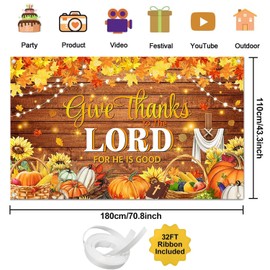 Joliaco Thanksgiving Christian Banner Give Thanks to The Lord Religious Photography Background Autumn Pumpkins Harvest Thanksgiving Party Decorations Photo Booth Props (6x3.6ft)