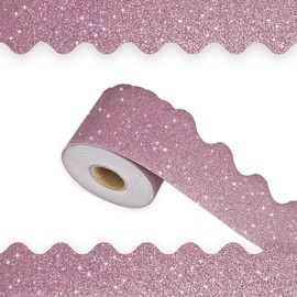65Feet Bulletin Board Borders, Shine Scalloped Borders Bulletin Board Border Decorative,Trim Poster Borders Classroom Decoration for School, Classroom Decoration Strips (Light Pink)
