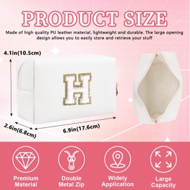 Bolsa de maquillaje con parche inicial personalizada, bolsa de chenilla con cierre, Color1-Blanco-H