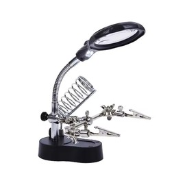 AIMALL LED Magnifier Soldering Iron Stand, Third Hand Helping Station with 12X and 3.5X High Magnification Lenses, Adjustable Metal Holder for Precision Work