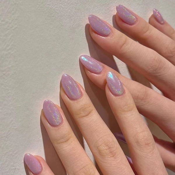 JUSTOTRY Pack of 24 Pink Plain Almond Nails for Sticking,