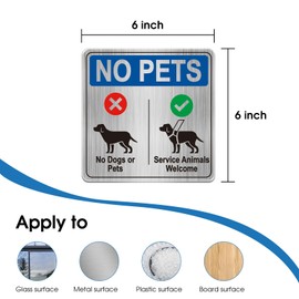No Pets Allowed Sign for Business, No Pets But Service Animals Welcome Sign, 3 Pack 6×6 inch Brushed Silver Effect Vinyl Decal Stickers Strong Grip Door Signs for Business & Office Durable Weather Resistant, Easy Mounting
