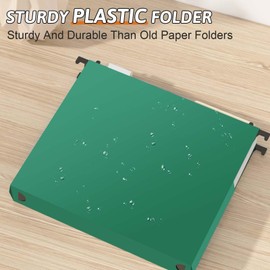 NORDUN Plastic Hanging File Folders Expandable,12 Pack Heavy Duty Hanging File Folder Letter Size,2 Inch Expansion Extra Capacity Folders,Adjustable Tabs,Green Hanging Folder Designed for Bulky Files