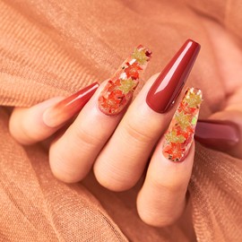 50Pcs Maple Leaf Nail Art Charm Decorations,3D Acrylic Fall Glitter Maple Leaf Charm Nail Accessories for Women DIY Acrylic Nails Craft Jewelry Making-Yellow Orange Maple Leaf