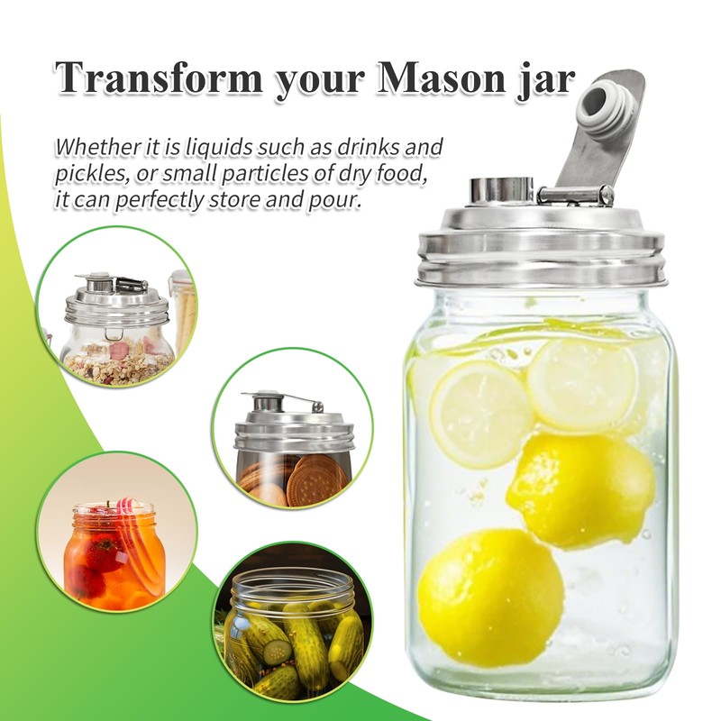 2PCS Mason Jar Pour Spout Lid Stainless Steel,Wide Mouth Pour