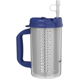 Whirley Drink Works 32 oz Hospital Mug with Blue Lid - Insulated Cold Drink Travel Mug - BPA Free