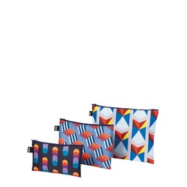 LOQI Geometric Zip Pockets, Set of 3, Circles, Stripes, Triangles