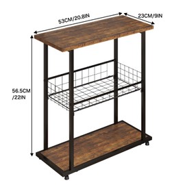 PROXRACER Side Table, 3-Tier End Table, Narrow Sofa Table Bedside Table, Small Nightstand with Storage Shelf for Living Room, Study, Bedroom, Rustic Brown