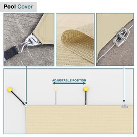 ECOOPTS 14' x 20' Pool Cover for Inground Pool, Rectangle Safety Cover Winter Swimming Pool Cover with Hardware Kit (Beige)