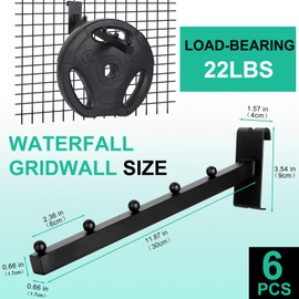 ALISWAT 6 Pack Gridwall Waterfall Hooks 5 Ball, 12 Inch Gridwall Clothes Hanger Gridwall Waterfall Faceouts for Wire Grid and Grid Wall, Grid Wall Accessories for Garment Retail, Home and Garage