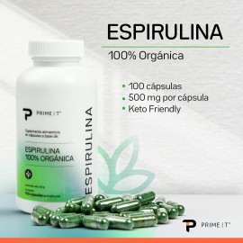 Espirulina orgánica de Primetech, 100 cápsulas con 500 mg de alga espirulina, una excelente fuente de nutrientes y beneficios para la salud