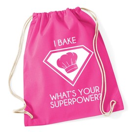 Hippowarehouse I Bake What's Your Superpower Drawstring Cotton School Gym Bag 37cm x 46cm, 12 litres