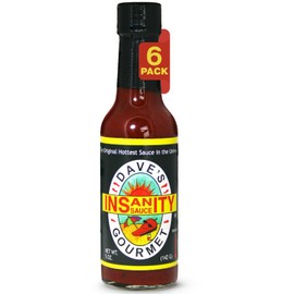 Dave's Gourmet Original Insanity Hot Sauce - As Seen on Hot Ones Season 1 - Sauce for Burgers, Burritos, Stews - Hot Sauce Challenge Favorite - Bold Flavor Red Sauce - 5oz (Pack of 6)