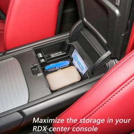 EDBETOS Center Console Organizer Tray Compatible with 2019-2023 2024 Acura RDX Accessories RDX Armrest Box Insert Tray Interior Secondary Armrest Storage Box, ABS Black Trim