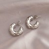 QueenBee Silver Plated Crystal Studded C Shaped Hoop Earrings, Chunky