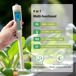 YIYEGO Digital pH Meter, Waterproof 4-in-1 EC TDS Temp pH Tester, EC PPM TDS Meter for Pool, Professional Hydroponics pH Value Meter for Indoor Garden, Home Brewing, Aquarium