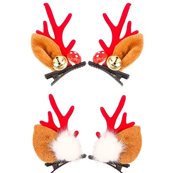 Christmas Hair Accessories, 2 Pairs Christmas Hair Clips, Reindeer Antlers Ears Hair Accessories Bells Headdress Hairpins Decorative for Women Girls Christmas Party Headpiece.
