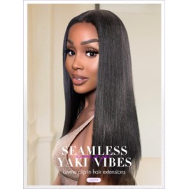 LUVME Yaki Straight Seamless 70g 4Pcs Clip in Hair Extensions Full Max with 14inch Remy Human Hair Clip ins Extensions, Natural Black 100% Real Soft Hair