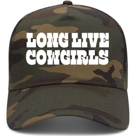 Long Live Cowgirls Camo Mesh Back Trucker Hat | Premium Snapback Baseball Hat for Men & Women (US, Alpha, One Size, Dark Camo)