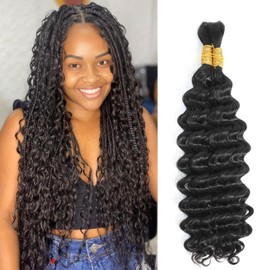 DSEKCAIN Human Hair Braiding Hair Deep Wave Human Braiding Hair Curly Braiding Hair for Boho Braids Wet And Wavy No Weft Bulk for Micro Knotless Crochet Bohemian Hair 100g (2 of 50g) 18 inch 1B Color