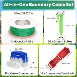 COZCLAM 50m Boundary Cable + 50 Pegs + 10 Cable Connectors + 10 Connection Terminals for Robot Lawnmower, Garden Accessory Set, Universal Boundary Wire, Compatible with Gardena/Bosch/Worx