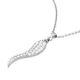 JewelryWeb Sterling Silver 18" Italian Polished Rhodium Simulated Diamond CZ Horn Pendant Necklace (6mm x 20mm)
