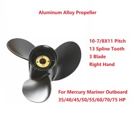 MARKGOO Propeller 10 7/8X11 Pitch RH 13 Spline Tooth with Hardware Nut Hub Kit for Mercury Mariner Outboard 25 30 35 40 45 50 55 60 70 HP HP Boat Motor Engine Parts Aluminum Prop 48-85632A45