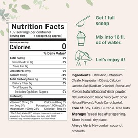 Micro Ingredients Hydration Electrolyte Powder, 2 lb (139 Servings) | Concord Grape Flavor | High Potassium (1,000mg) + Coconut Water | No Sugar, Keto Friendly | Non-GMO