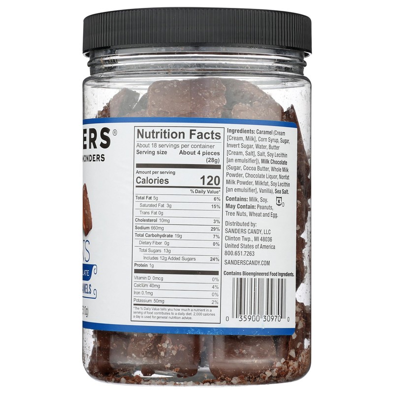 Sanders Milk Chocolate Sea Salt Caramel Thins, Kosher, 18 Ounce