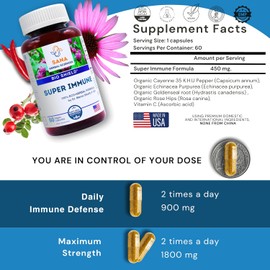 Rapid Immune Boost with Organic Echinacea Vitamin C Cayenne and More | Immune Support Supplement for Adults | 60 Capsules | by Sana Herbal and Dr. Marco Sikaffy
