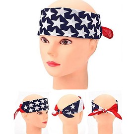 3PCS American Flag Stars Stripes Turban Twisted Head Wrap Hair Band Biker Stretch Fashion Workout Hairdressing Accessories Kerchief Neckchief Cowboy Bandanas Square Scarf for Unisex Men and Women