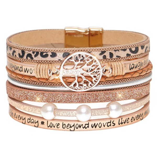 Rumnoke Leopard Leather Wrap Bracelets for Women Multilayer Cuff Bangle