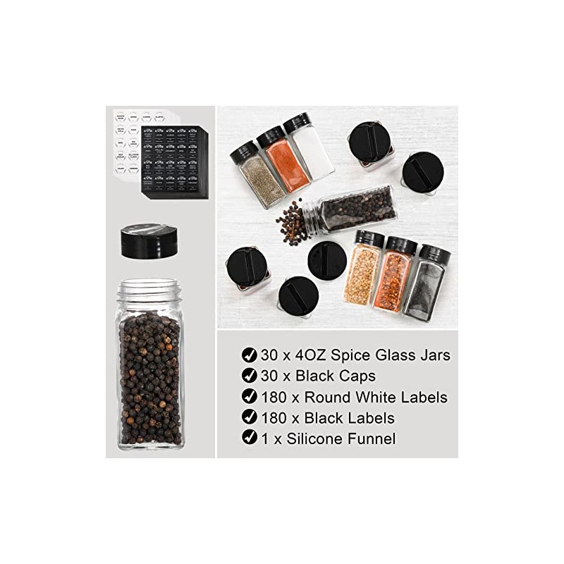 Tebery 30 Pack Glass Spice Jars Square Glass Bottles with